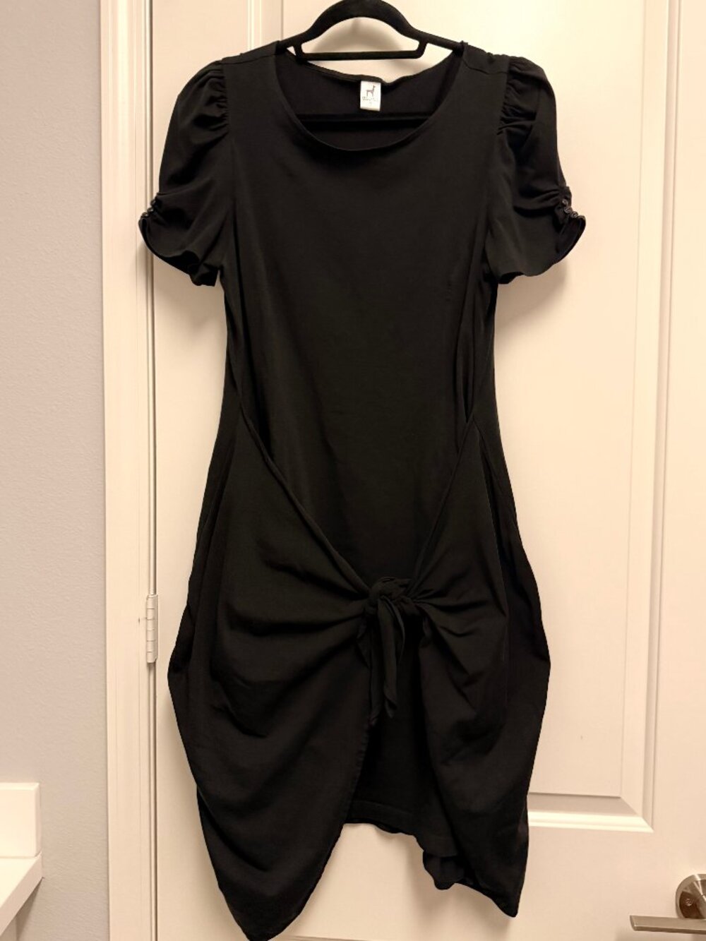 Peruvian Connection Black Sarong Tie Waist - Puff Sleeve Tee Women’s  Dress